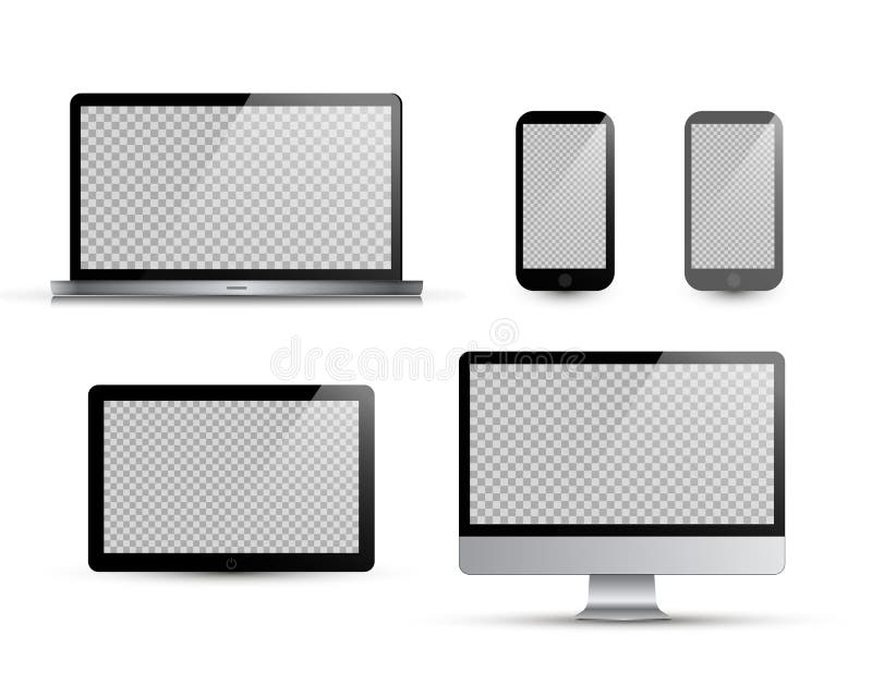Ρεαλιστικό lap-top, ταμπλέτα, smartphone, υπολογιστής επίσης corel σύρετε το διάνυσμα απεικόνισης Άσπρη ανασκόπηση Διανυσματική χ ελεύθερη απεικόνιση δικαιώματος Ρεαλιστικό lap-top, ταμπλέτα, smartphone, υπολογιστής επίσης corel σύρετε το διάνυσμα απεικόνισης Άσπρη ανασκόπηση Διανυσματική χ ελεύθερη απεικόνιση δικαιώματος