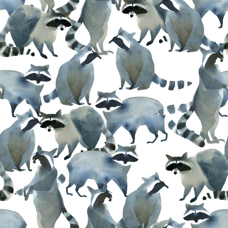 Ρεαλιστικό δασικό ζωικό σκίτσο Watercolor Σχέδιο Seamles για πολλά από τα ρακούν απεικόνιση αποθεμάτων Ρεαλιστικό δασικό ζωικό σκίτσο Watercolor Σχέδιο Seamles για πολλά από τα ρακούν απεικόνιση αποθεμάτων