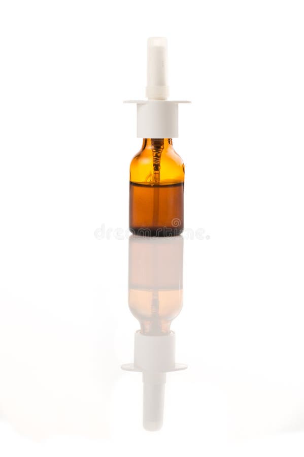 Nasal spray on white isolated background with reflection. Nasal spray on white isolated background with reflection