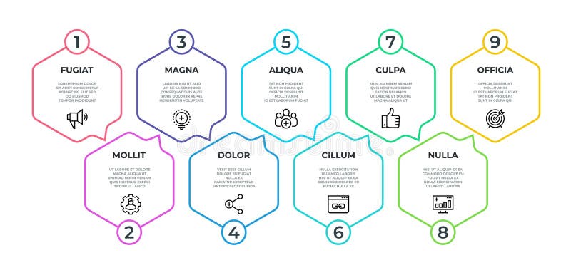 Ροή της δουλειάς infographic ροή 9 βημάτων γραφική, μινιμαλιστικό hexagon έμβλημα υπόδειξης ως προς το χρόνο, γραφική παράσταση ε διανυσματική απεικόνιση Ροή της δουλειάς infographic ροή 9 βημάτων γραφική, μινιμαλιστικό hexagon έμβλημα υπόδειξης ως προς το χρόνο, γραφική παράσταση ε διανυσματική απεικόνιση