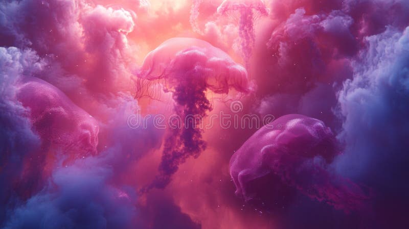 Ροζ μοβ μέδουσα στο Dreamlike Cloud απεικόνιση αποθεμάτων