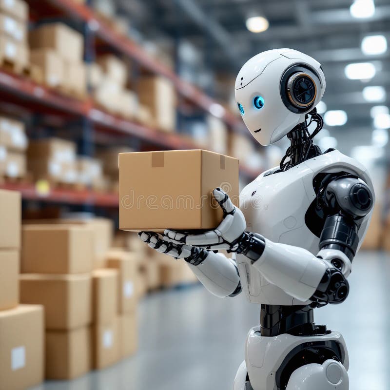 ρομπότ ai στην αυτοματοποιημένη αποθήκη logistics : αποδοτικές λειτουργίες futustic και hightech ελεύθερη απεικόνιση δικαιώματος