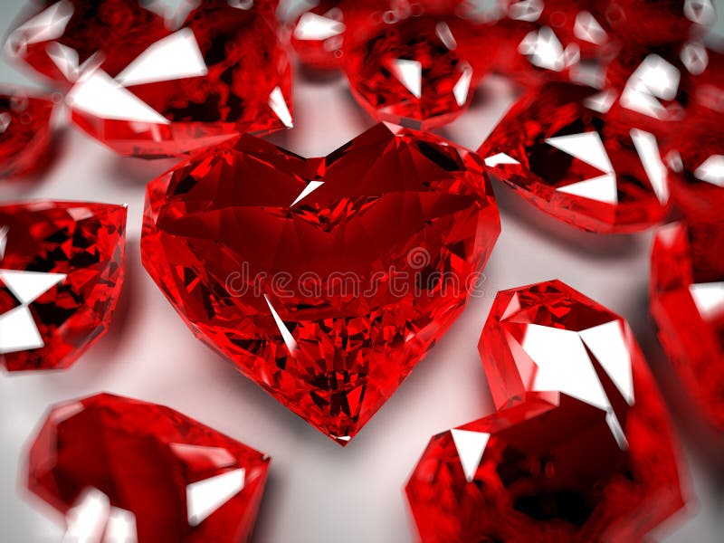 3d rendered illustration of some heart-shaped rubies. 3d rendered illustration of some heart-shaped rubies
