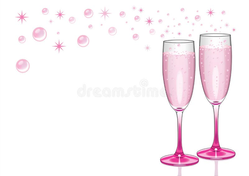 Ρόδινα φλάουτα CHAMPAGNE με τις φυσαλίδες ελεύθερη απεικόνιση δικαιώματος