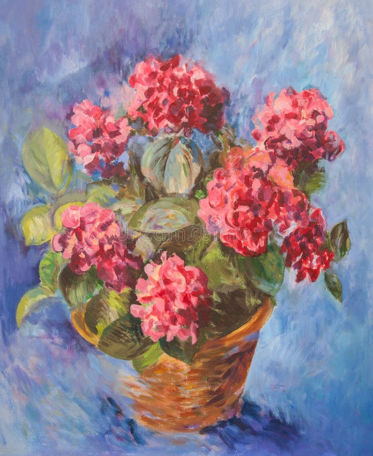 Ζωγραφική Oli του ρόδινου hydrangea στοκ εικόνα με δικαίωμα ελεύθερης χρήσης