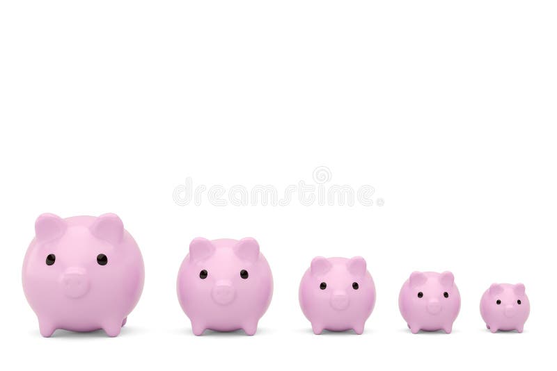 Ρόδινη piggy σειρά τραπεζών σε ένα απομονωμένο λευκό υπόβαθρο τρισδιάστατο illustra ελεύθερη απεικόνιση δικαιώματος Ρόδινη piggy σειρά τραπεζών σε ένα απομονωμένο λευκό υπόβαθρο τρισδιάστατο illustra ελεύθερη απεικόνιση δικαιώματος