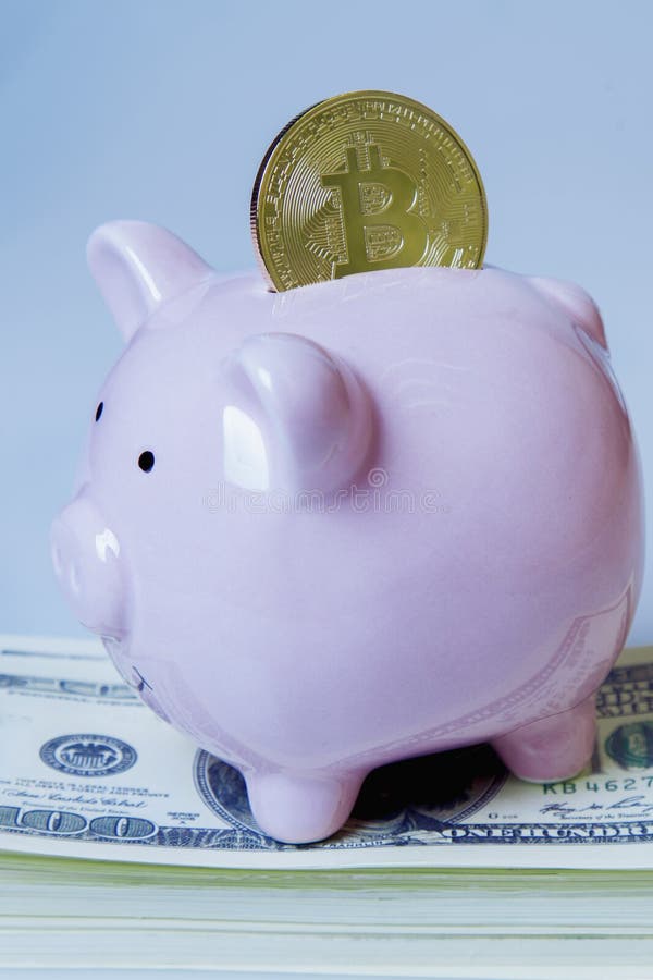 Ρόδινη piggy τράπεζα με το bitcoin στο άσπρο υπόβαθρο ως σύμβολο του ψηφιακού νομίσματος και τις χρηματοπιστωτικές συναλλαγές στο στοκ εικόνα Ρόδινη piggy τράπεζα με το bitcoin στο άσπρο υπόβαθρο ως σύμβολο του ψηφιακού νομίσματος και τις χρηματοπιστωτικές συναλλαγές στο στοκ εικόνα