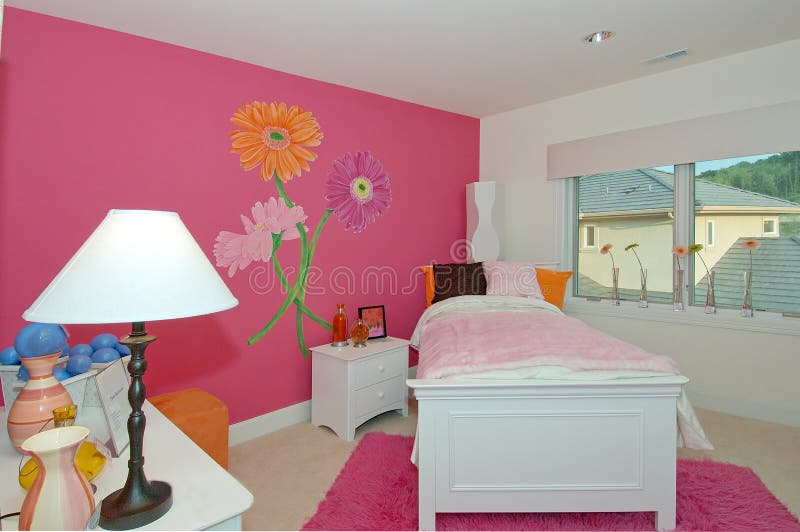 A pink girl's bedroom. A pink girl's bedroom