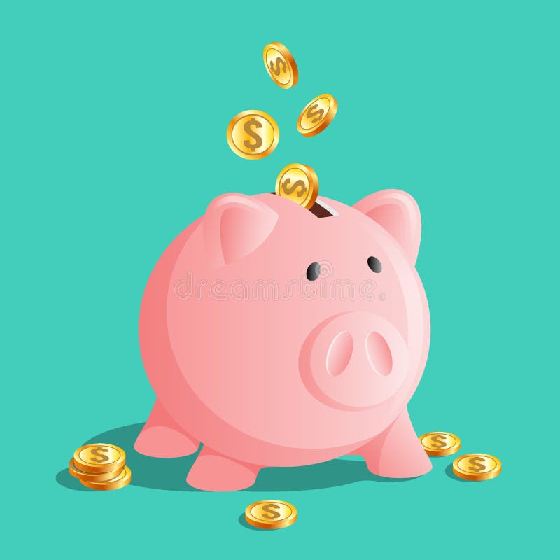 Ρόδινο piggy εικονίδιο τραπεζών, moneybox με τα κρύα νομίσματα διανυσματική απεικόνιση Ρόδινο piggy εικονίδιο τραπεζών, moneybox με τα κρύα νομίσματα διανυσματική απεικόνιση