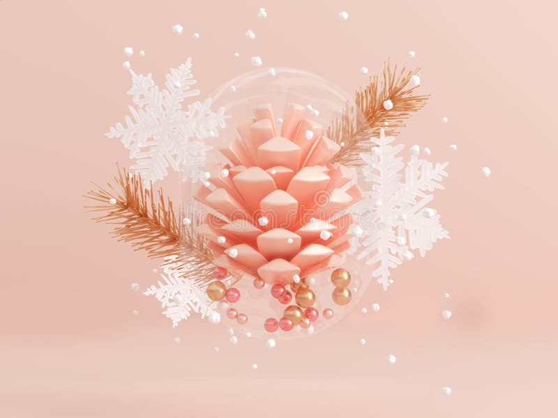 Ρόδινος snowflake κώνων πεύκων βάζων σκηνής τρισδιάστατος δίνοντας σαφής μετεωρισμός αφηρημένη χειμερινή έννοια διανυσματική απεικόνιση Ρόδινος snowflake κώνων πεύκων βάζων σκηνής τρισδιάστατος δίνοντας σαφής μετεωρισμός αφηρημένη χειμερινή έννοια διανυσματική απεικόνιση
