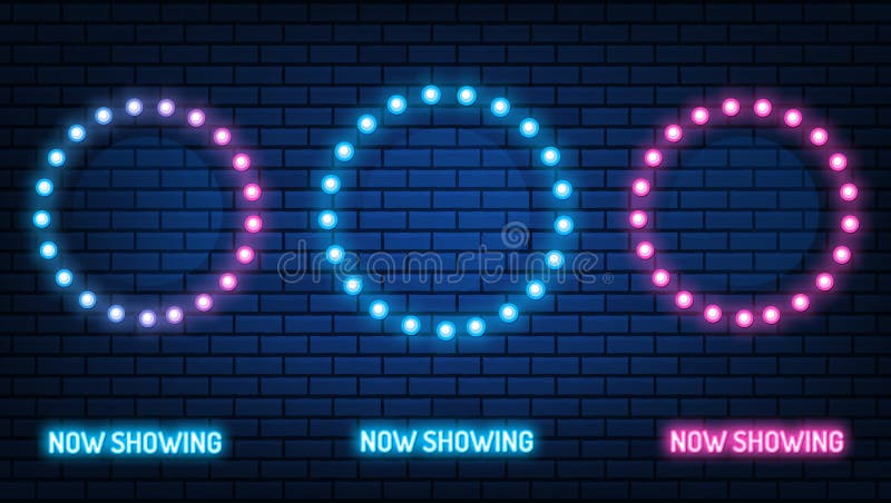 σήμα μακελειού neon cinema. λάμψη κουκκίδα νέον χρώματος. λάμπες πλαίσιο λαμπτήρων led ή αλογόνου. σε σύνολο διανυσμάτων τοίχου απεικόνιση αποθεμάτων