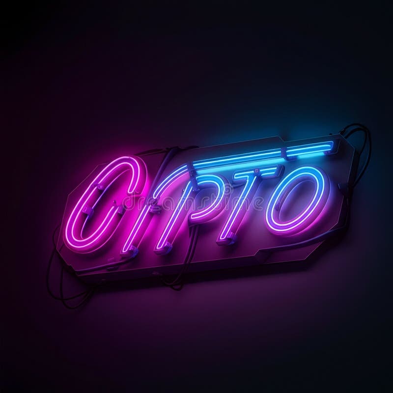 Σήμα νέον που εμφανίζει τη λέξη CRYPTO με καλλιτεχνικά γράμματα. Τα χρώματα διανυσματική απεικόνιση