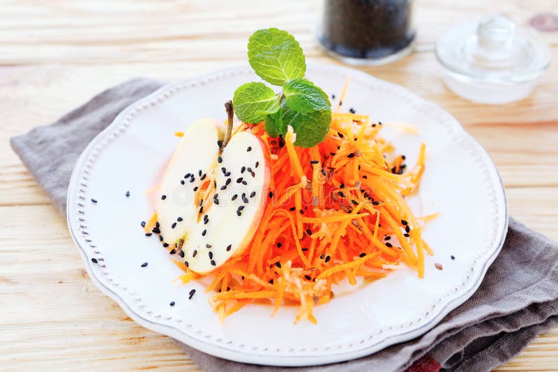 Carrot salad with apple, food closeup. Carrot salad with apple, food closeup