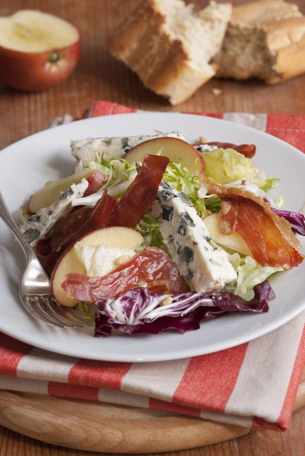 Roquefort and apple salad with crispy Prosciutto. Roquefort and apple salad with crispy Prosciutto