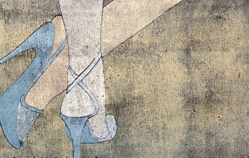 σανδάλια ποδιών s που φορούν τη γυναίκα woodprint απεικόνιση αποθεμάτων σανδάλια ποδιών s που φορούν τη γυναίκα woodprint απεικόνιση αποθεμάτων