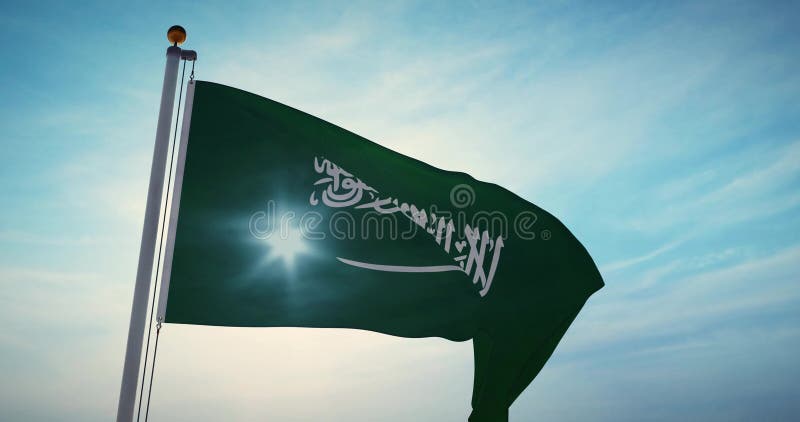 Σαουδική Αραβική Σημαία Κυματίζοντας Στο Βασίλειο Της Σαουδικής Αραβίας - Βίντεο Βραδείας Κίνησης 4.000 Fps