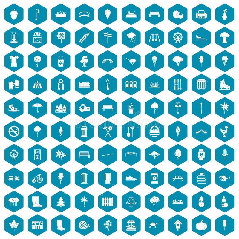 100 park icons set in sapphirine hexagon isolated vector illustration. 100 park icons set in sapphirine hexagon isolated vector illustration