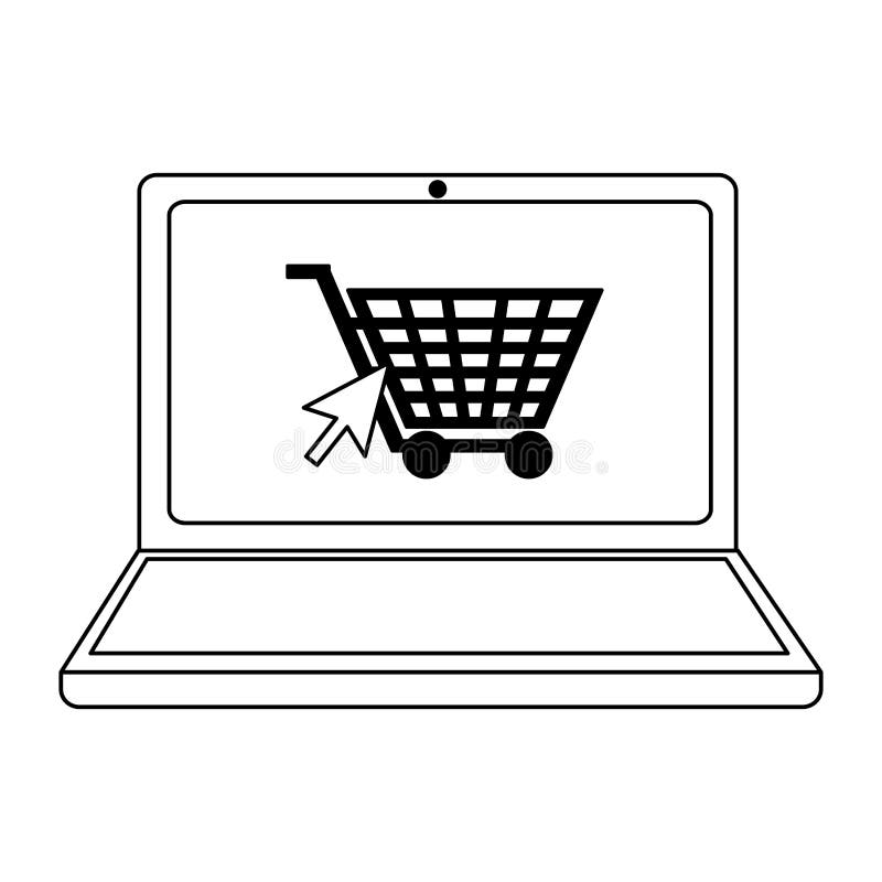 Σε απευθείας σύνδεση lap-top αγορών και σύμβολο κάρρων σε γραπτό ελεύθερη απεικόνιση δικαιώματος Σε απευθείας σύνδεση lap-top αγορών και σύμβολο κάρρων σε γραπτό ελεύθερη απεικόνιση δικαιώματος
