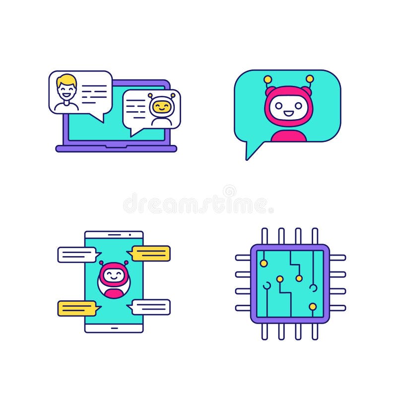 Σετ έγχρωμων εικονιδίων chatbots απεικόνιση αποθεμάτων