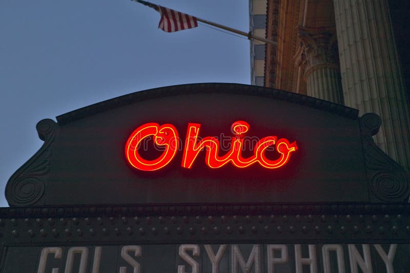 Ohio Theater marquee theater sign advertising Columbus Symphony Orchestra in downtown Columbus, OH. Ohio Theater marquee theater sign advertising Columbus Symphony Orchestra in downtown Columbus, OH