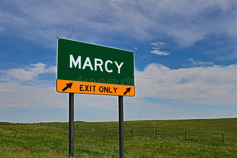 Marcy `EXIT ONLY` US Highway / Interstate / Motorway Sign. Marcy `EXIT ONLY` US Highway / Interstate / Motorway Sign.
