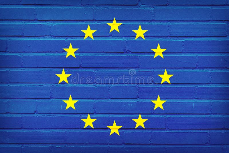 Σημαία της Ευρωπαϊκής Ένωσης που χρωματίζεται στο τουβλότοιχο r απεικόνιση αποθεμάτων Σημαία της Ευρωπαϊκής Ένωσης που χρωματίζεται στο τουβλότοιχο r απεικόνιση αποθεμάτων