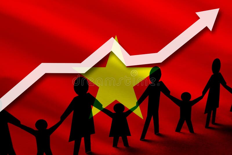 Σημαία του Βιετνάμ σε ένα υπόβαθρο ενός βέλους ανάπτυξης επάνω και των ανθρώπων με τα παιδιά που κρατούν τα χέρια διανυσματική απεικόνιση Σημαία του Βιετνάμ σε ένα υπόβαθρο ενός βέλους ανάπτυξης επάνω και των ανθρώπων με τα παιδιά που κρατούν τα χέρια διανυσματική απεικόνιση