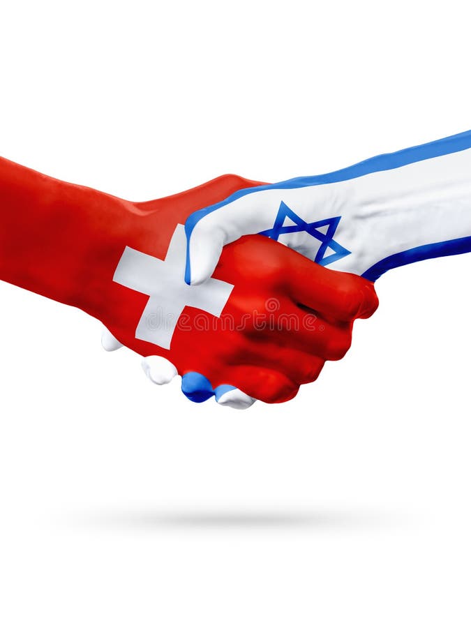 Σημαίες Ελβετία, χώρες του Ισραήλ, έννοια χειραψιών φιλίας συνεργασίας στοκ εικόνες