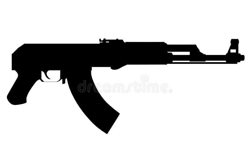 σιλουέτα καραμπίνου επίθεσης kalashnikov απομονωμένη σε λευκό φόντο. απεικόνιση διανύσματος.