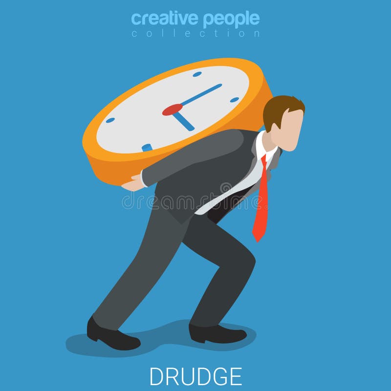 Drudge hard overtime work flat 3d isometry isometric business lifestyle concept web vector illustration. Businessman carry big clock on his back. Creative people collection. Drudge hard overtime work flat 3d isometry isometric business lifestyle concept web vector illustration. Businessman carry big clock on his back. Creative people collection.