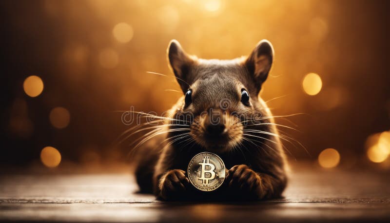 σκίουρος με bitcoin σε ανάδειξη στοκ φωτογραφίες