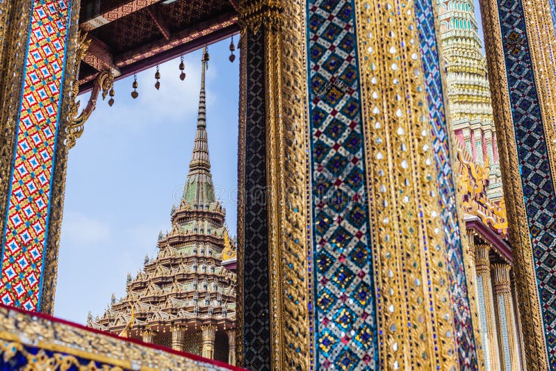 Σκηνή Phra Kaew Wat. Λεπτομέρειες Wat Phra Kaew, ναός του σμαραγδένιου Βούδα, Μπανγκόκ, Ταϊλάνδη