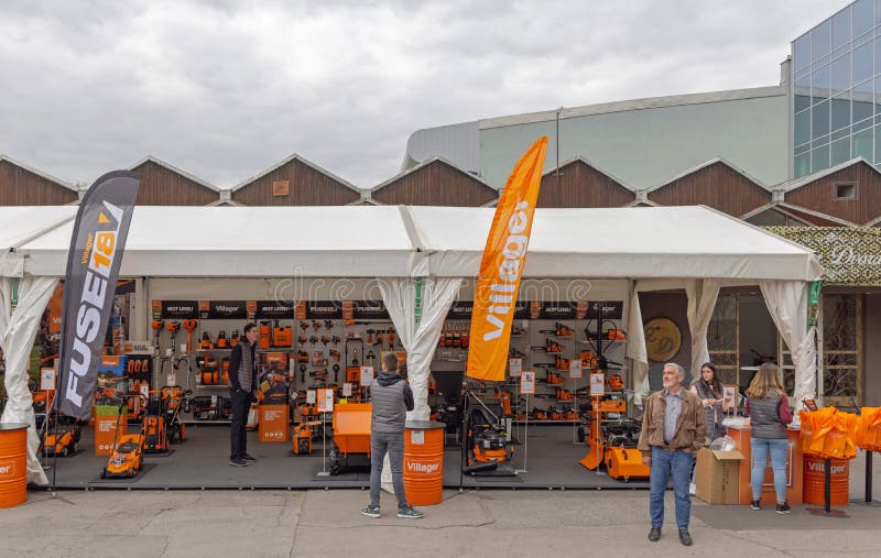 Novi Sad, Serbia - September 21, 2021: Villager Tools Equipment for Gardening at Agriculture Expo Fair. Novi Sad, Serbia - September 21, 2021: Villager Tools Equipment for Gardening at Agriculture Expo Fair