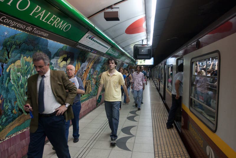 BUENOS AIRES, ARGENTINA - NOV 30: Scene in the Buenos Aires subway, Nov 30, 2010 in Buenos Aires, Argentina. Rapid transit system of lines opened Dec 1, 1913. Passenger traffic for the year 328.5 million. BUENOS AIRES, ARGENTINA - NOV 30: Scene in the Buenos Aires subway, Nov 30, 2010 in Buenos Aires, Argentina. Rapid transit system of lines opened Dec 1, 1913. Passenger traffic for the year 328.5 million.