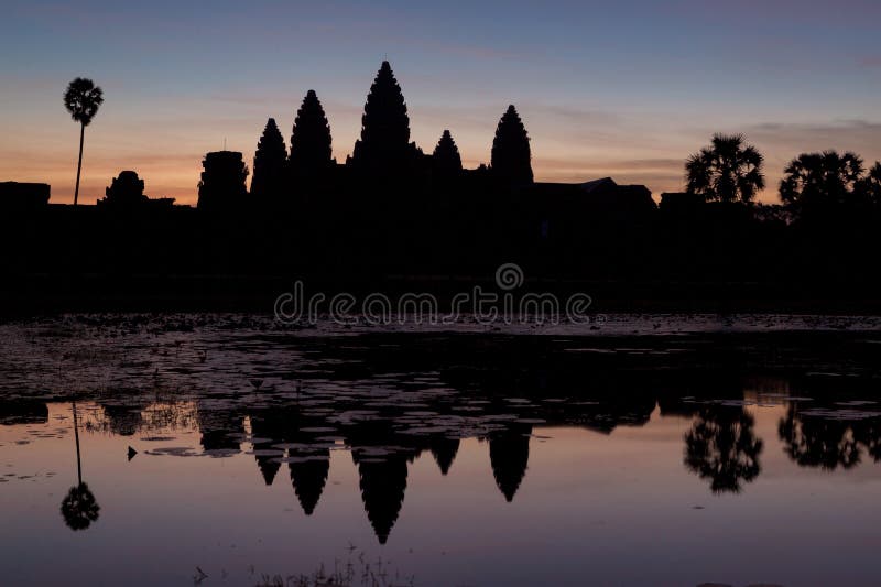 Silhouette of Angkor Wat at sunrise. Monument of Cambodia - Siem Reap. Silhouette of Angkor Wat at sunrise. Monument of Cambodia - Siem Reap