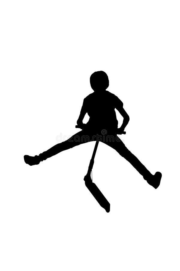 Black and white Silhouette boy with scooter, illustration. Black and white Silhouette boy with scooter, illustration