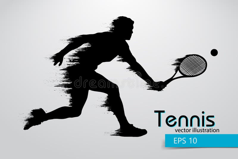 Silhouette of a tennis player. Text and background on a separate layer, color can be changed in one click. Vector illustration. Silhouette of a tennis player. Text and background on a separate layer, color can be changed in one click. Vector illustration