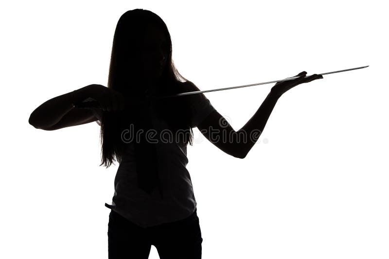 Σκιαγραφία της νέας γυναίκας που εξετάζει τη λεπίδα στοκ εικόνα με δικαίωμα ελεύθερης χρήσης Σκιαγραφία της νέας γυναίκας που εξετάζει τη λεπίδα στοκ εικόνα με δικαίωμα ελεύθερης χρήσης