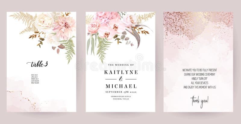 σκονισμένο ροζ και ιβουνό μπεζ ροδί ωχρό hydrangea fern dahlia ranunculus ερωτώμενο φύλλο ελεύθερη απεικόνιση δικαιώματος