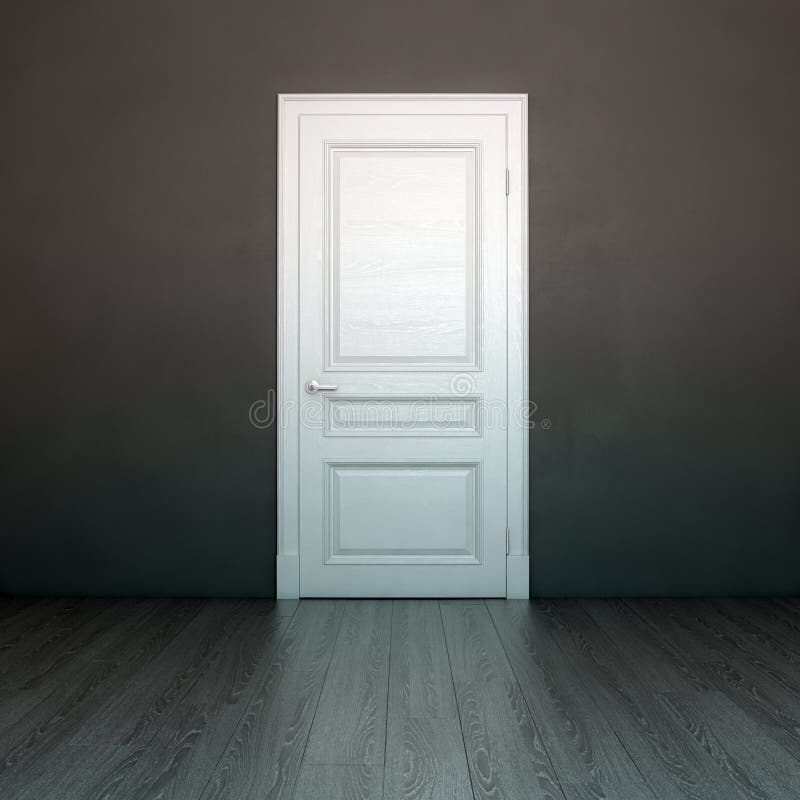 Σκοτεινό γκρίζο εσωτερικό με την άσπρη ξύλινη πόρτα στοκ φωτογραφία με δικαίωμα ελεύθερης χρήσης