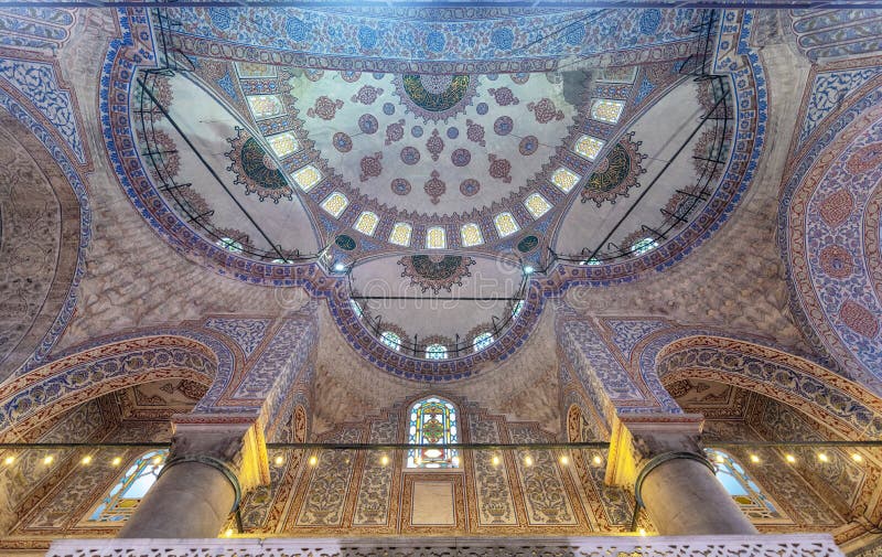 Istanbul, Turkey. Interior of Sultan Ahmet Camii Blue Mosque on Sultanahmet square.One of the most magnificent building in Turkey, under restoration. Istanbul, Turkey. Interior of Sultan Ahmet Camii Blue Mosque on Sultanahmet square.One of the most magnificent building in Turkey, under restoration