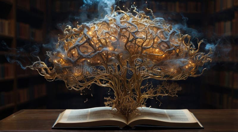 Σουρεαλιστική Βιβλιοθήκη Εγκεφάλου με Neuron Bookshelves και Molten Gold Synapses στοκ εικόνες με δικαίωμα ελεύθερης χρήσης
