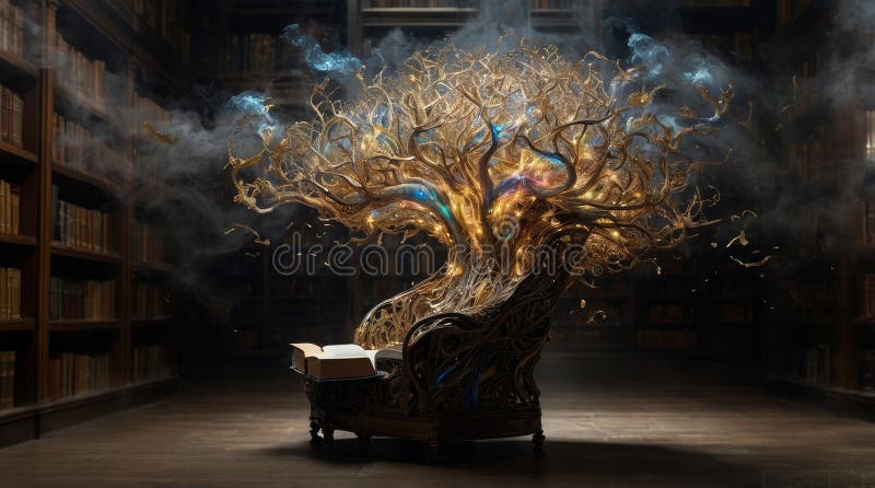 Σουρεαλιστική Βιβλιοθήκη Εγκεφάλου με Neuron Bookshelves και Molten Gold Synapses στοκ φωτογραφίες με δικαίωμα ελεύθερης χρήσης