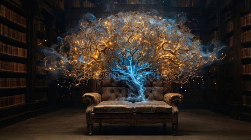 Σουρεαλιστική Βιβλιοθήκη Εγκεφάλου με Neuron Bookshelves και Molten Gold Synapses στοκ εικόνες με δικαίωμα ελεύθερης χρήσης