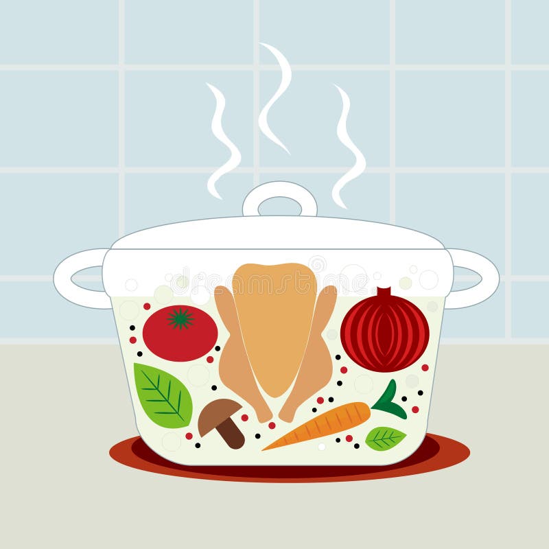A vector illustration of a chicken soup preparation. A vector illustration of a chicken soup preparation