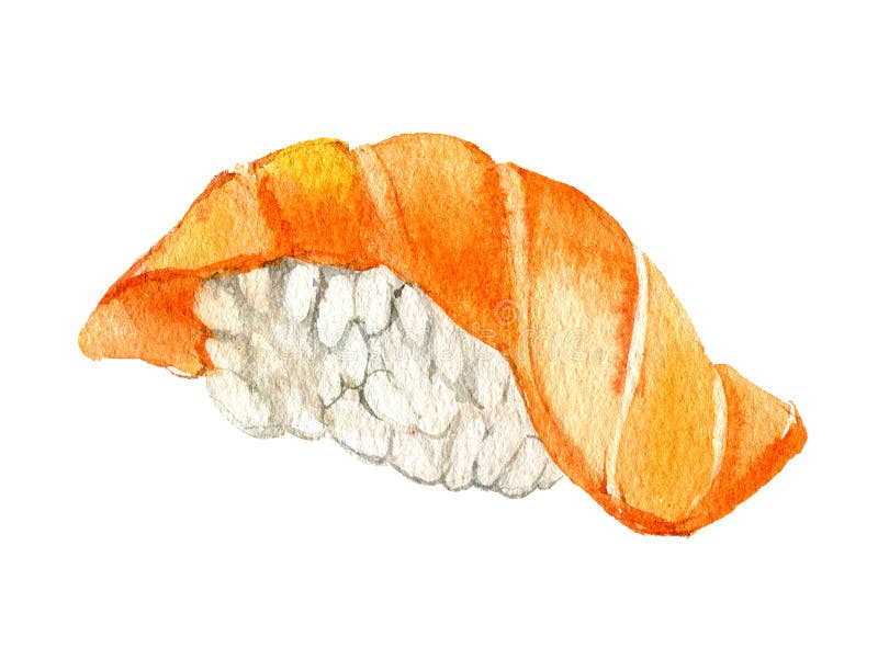 Σούσι Nigiri με σολομό, απομονωμένο σε λευκό φόντο, υδατογράφημα ελεύθερη απεικόνιση δικαιώματος