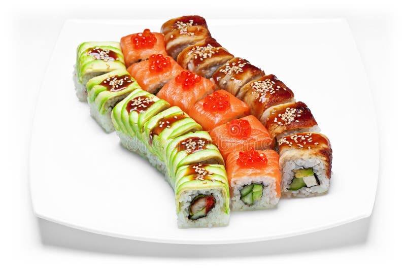 Σούσια ή kimbap με τους ρόλους θαλασσινών, ρυζιού και φυκιών λαχανικών στοκ εικόνες Σούσια ή kimbap με τους ρόλους θαλασσινών, ρυζιού και φυκιών λαχανικών στοκ εικόνες