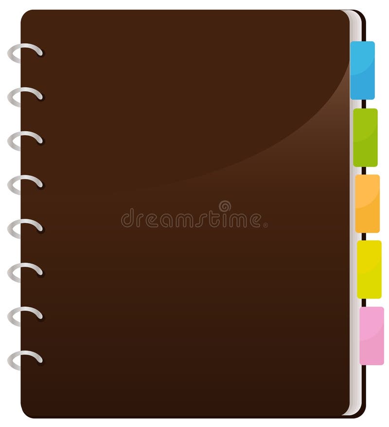 Closed Brown Spiral Notebook With Colorful Divider Tabs. Closed Brown Spiral Notebook With Colorful Divider Tabs