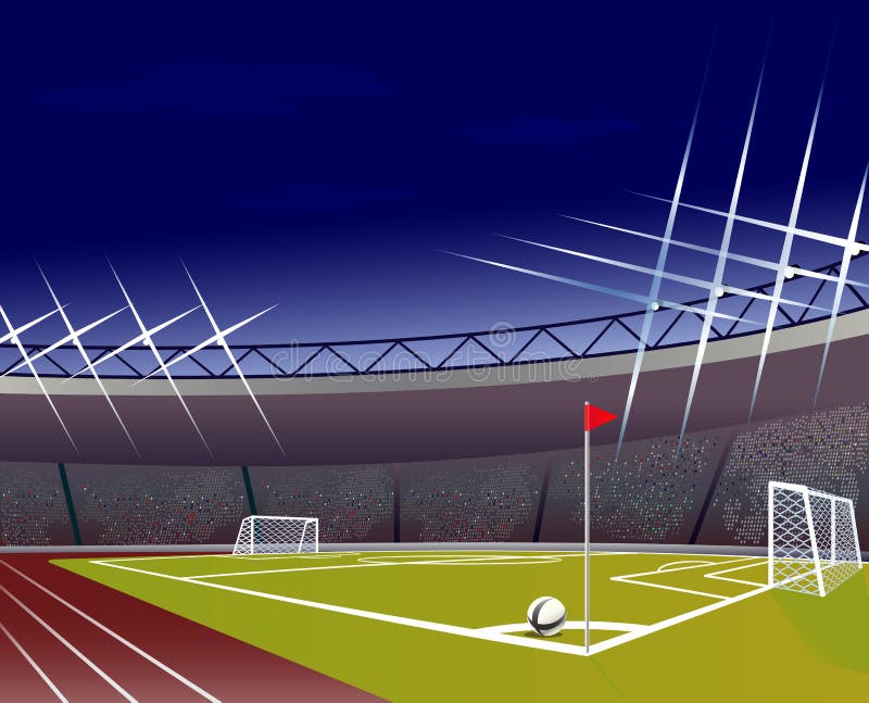 Στάδιο ποδοσφαίρου με λεπτομερής goalpost, τομέας και βήματα απεικόνιση αποθεμάτων Στάδιο ποδοσφαίρου με λεπτομερής goalpost, τομέας και βήματα απεικόνιση αποθεμάτων