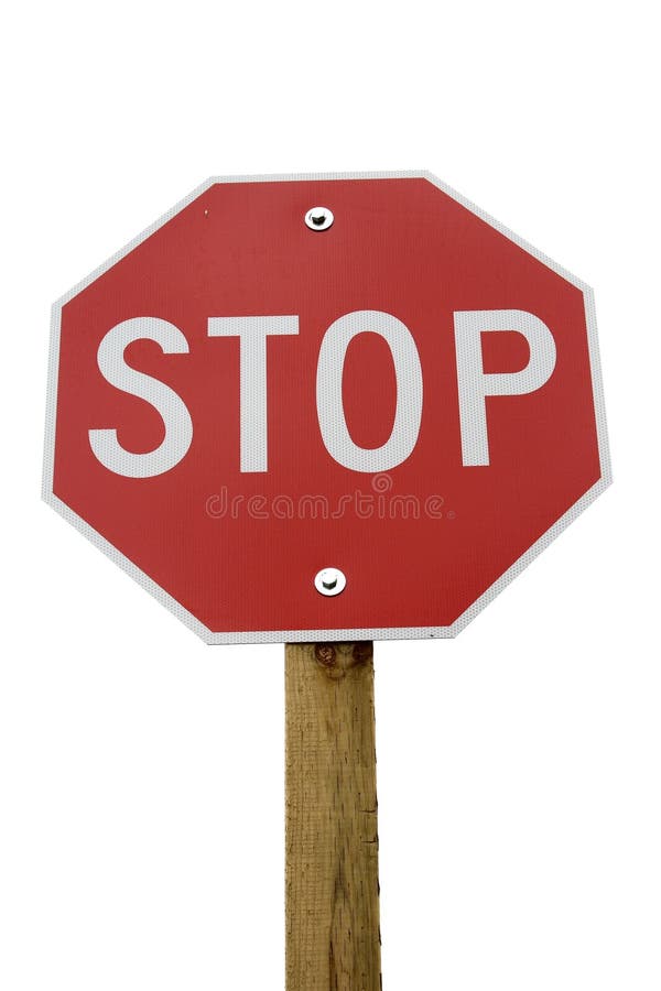 Stop sign on wood post in white background. Stop sign on wood post in white background